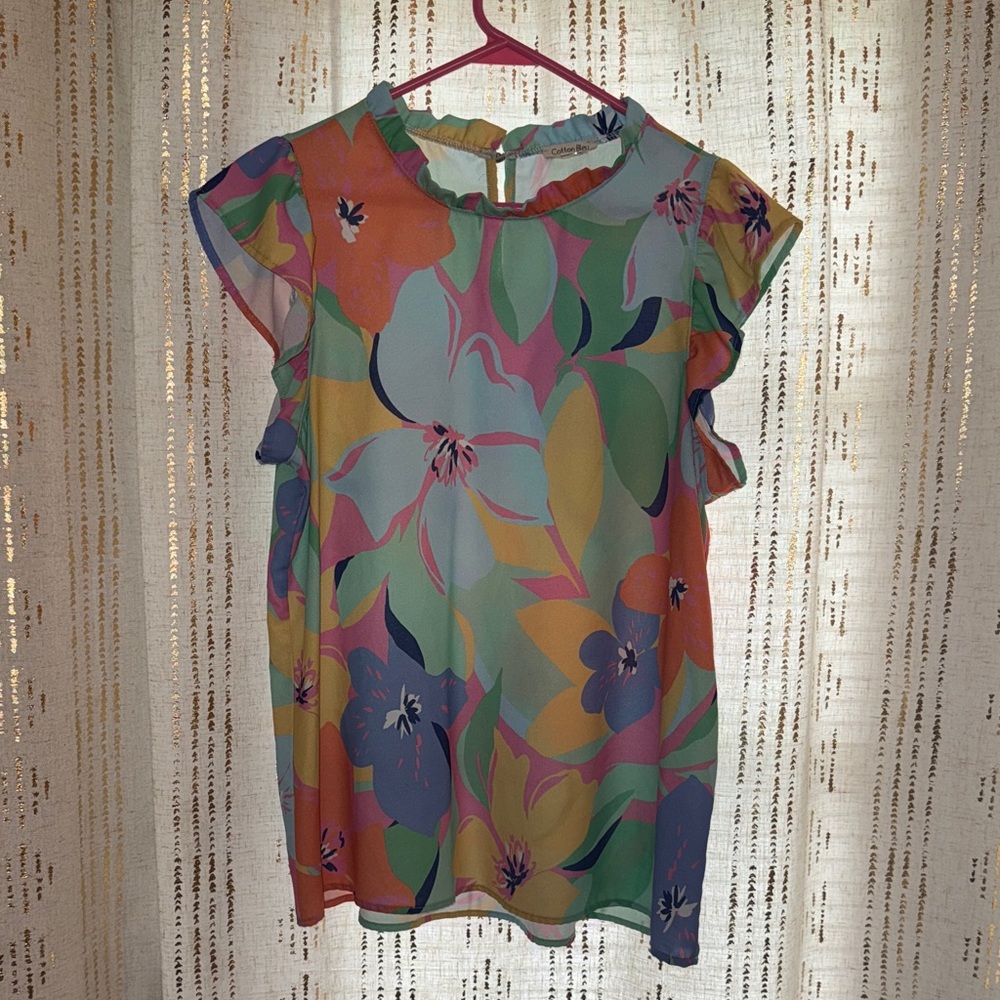 Boutique Brand Floral Ruffle Sleeve and Neck Blouse